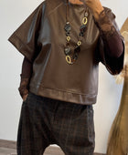 Haut similicuir marron