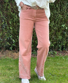 Jean Wide leg bridé rose poudré
