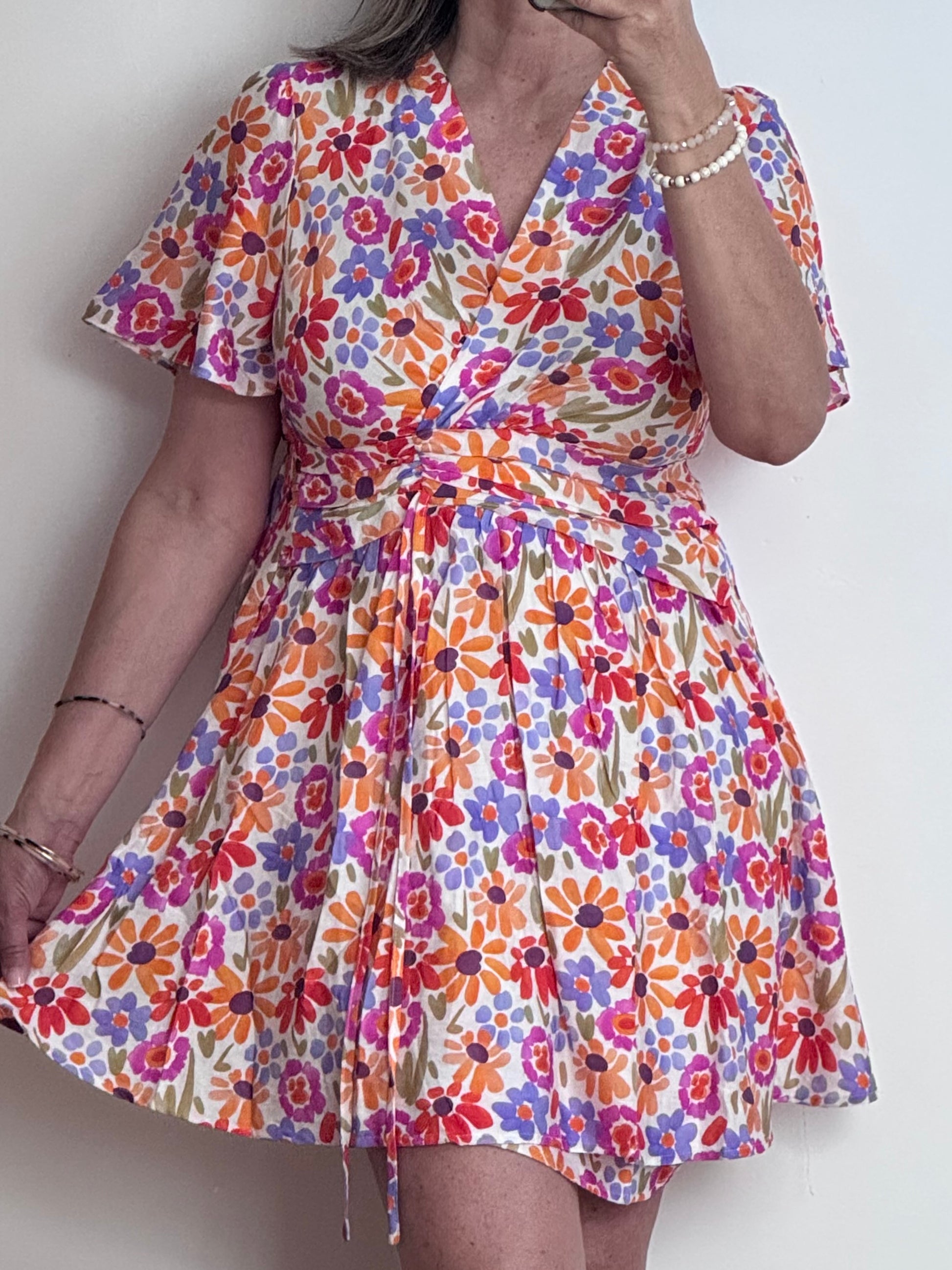 Robe courte fleurs multicolores