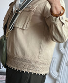 Veste jeans beige dentelle