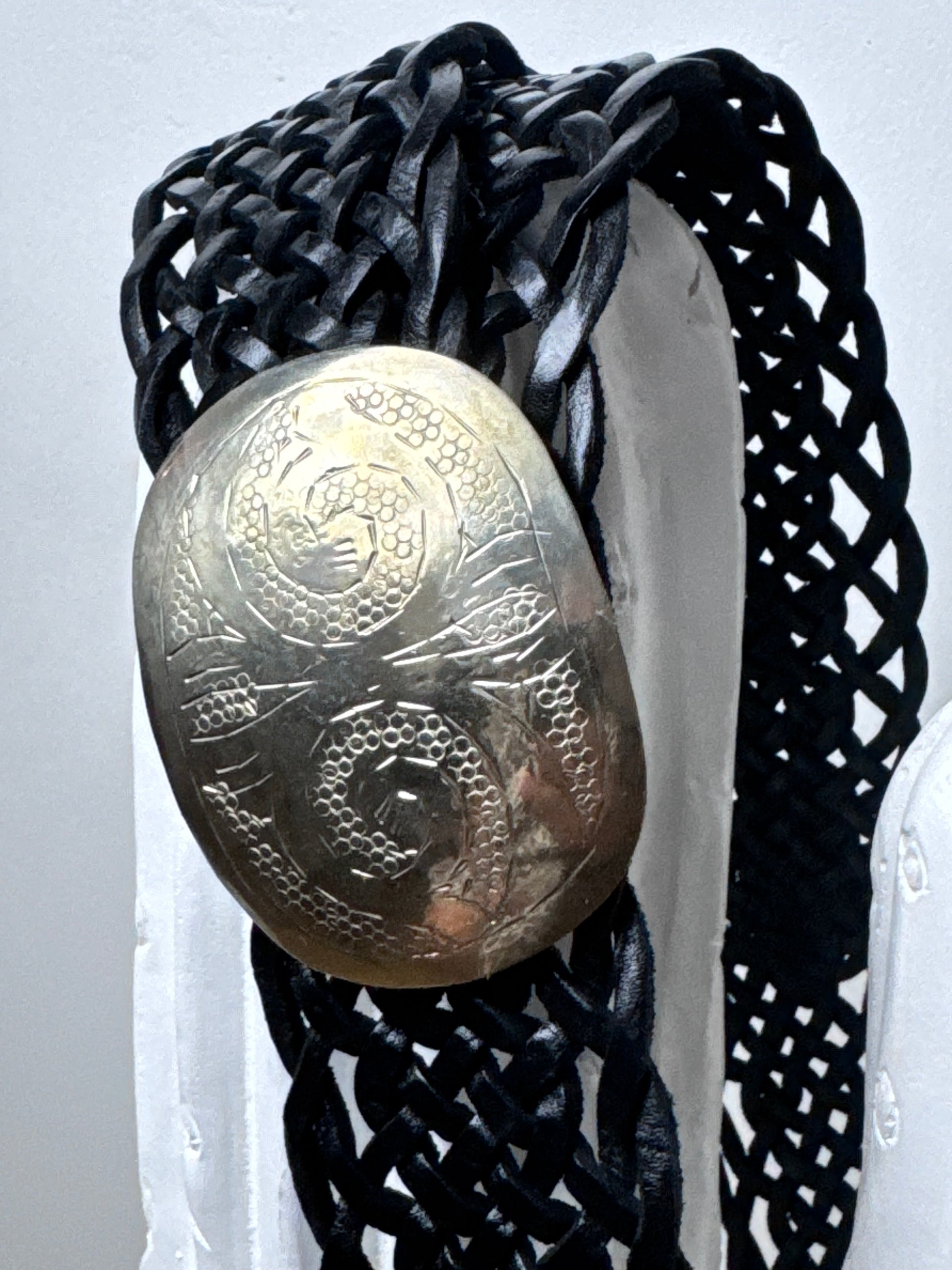 Ceinture cuir tressée noire
