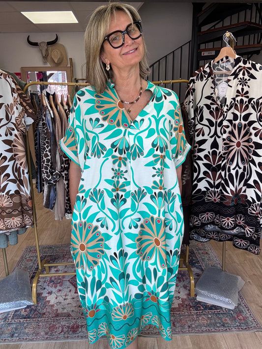 Robe Emma version longue turquoise TU 40/48