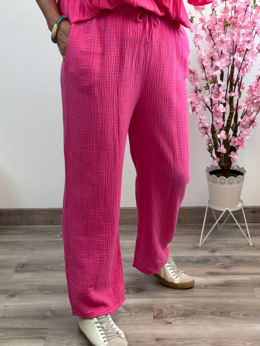Pantalon gaz de coton rose fuchsia TU 36/40