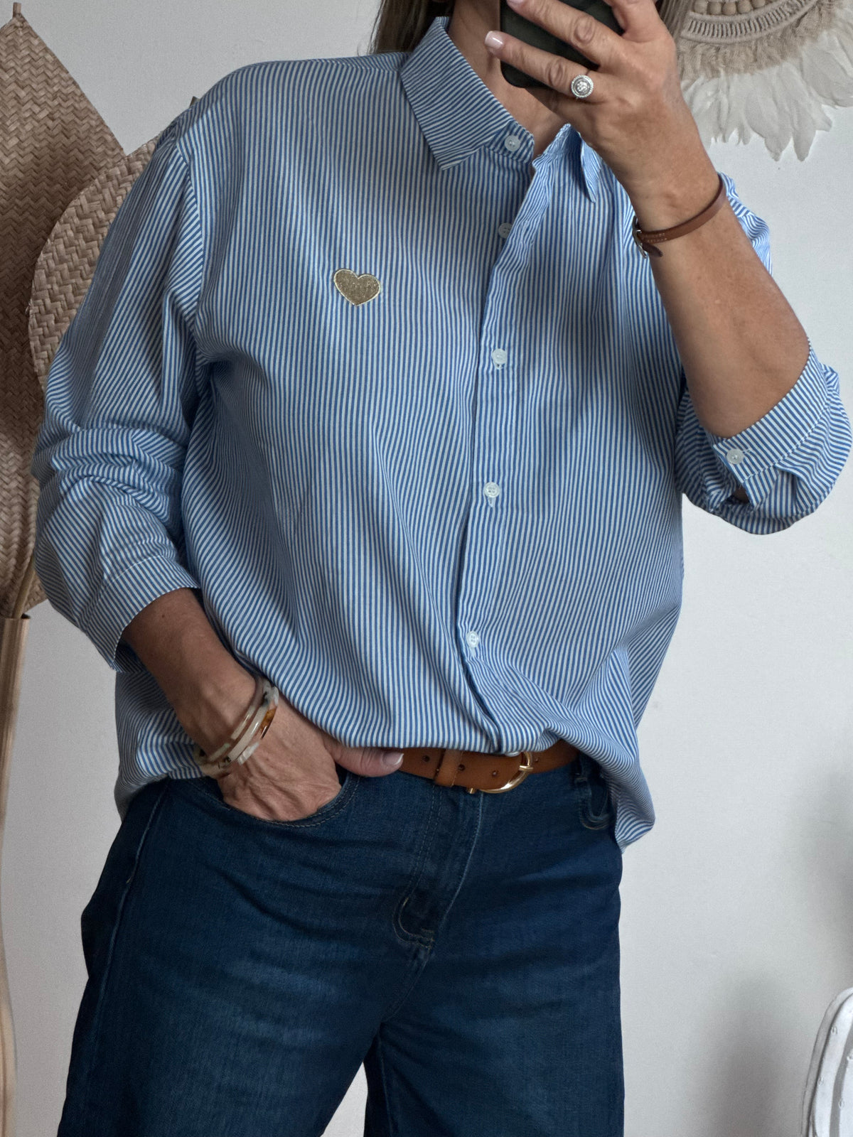 Chemise rayée bleue cœur doré du S/M au 4XL