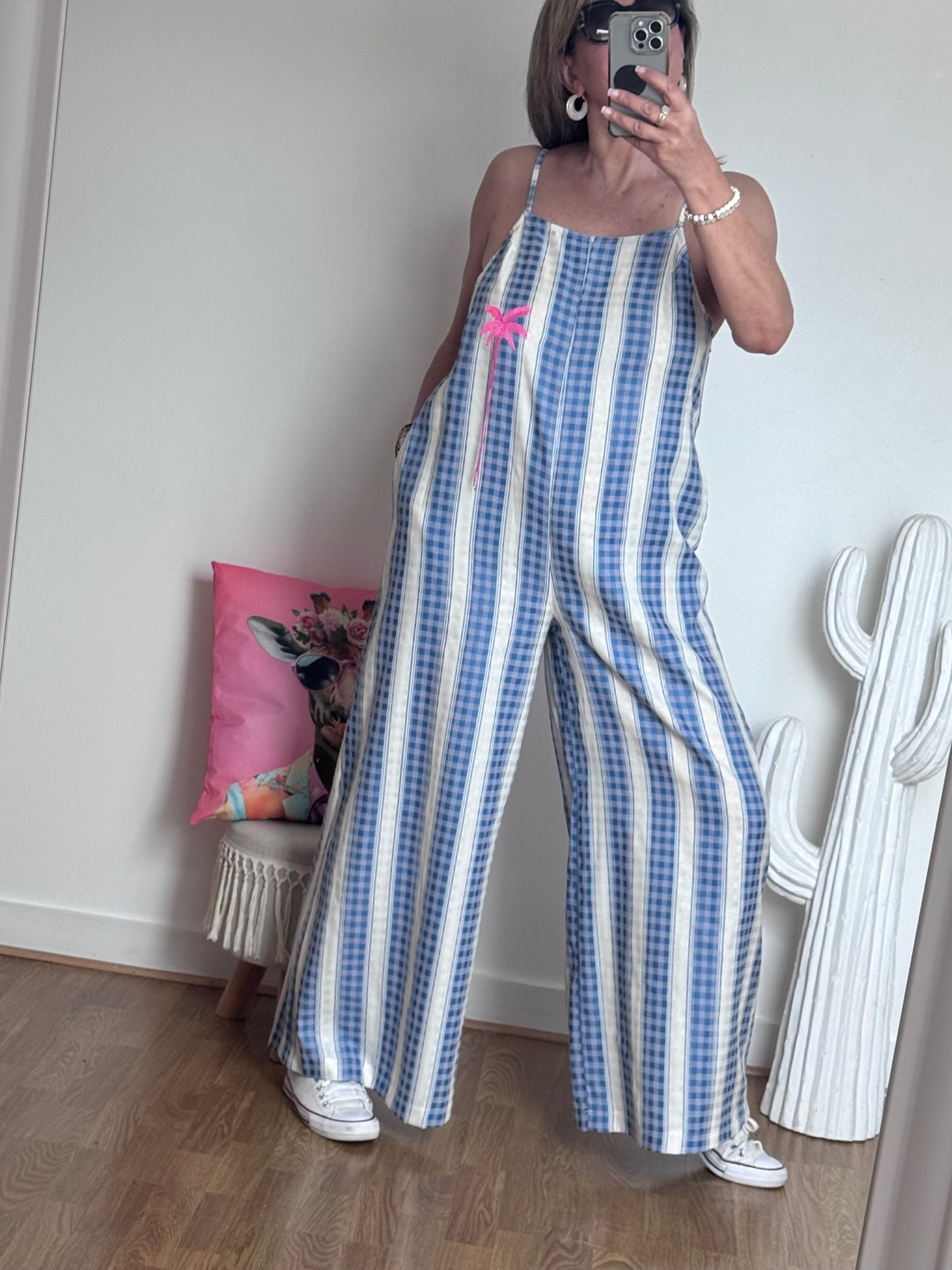 Salopette rayée bleue palmier