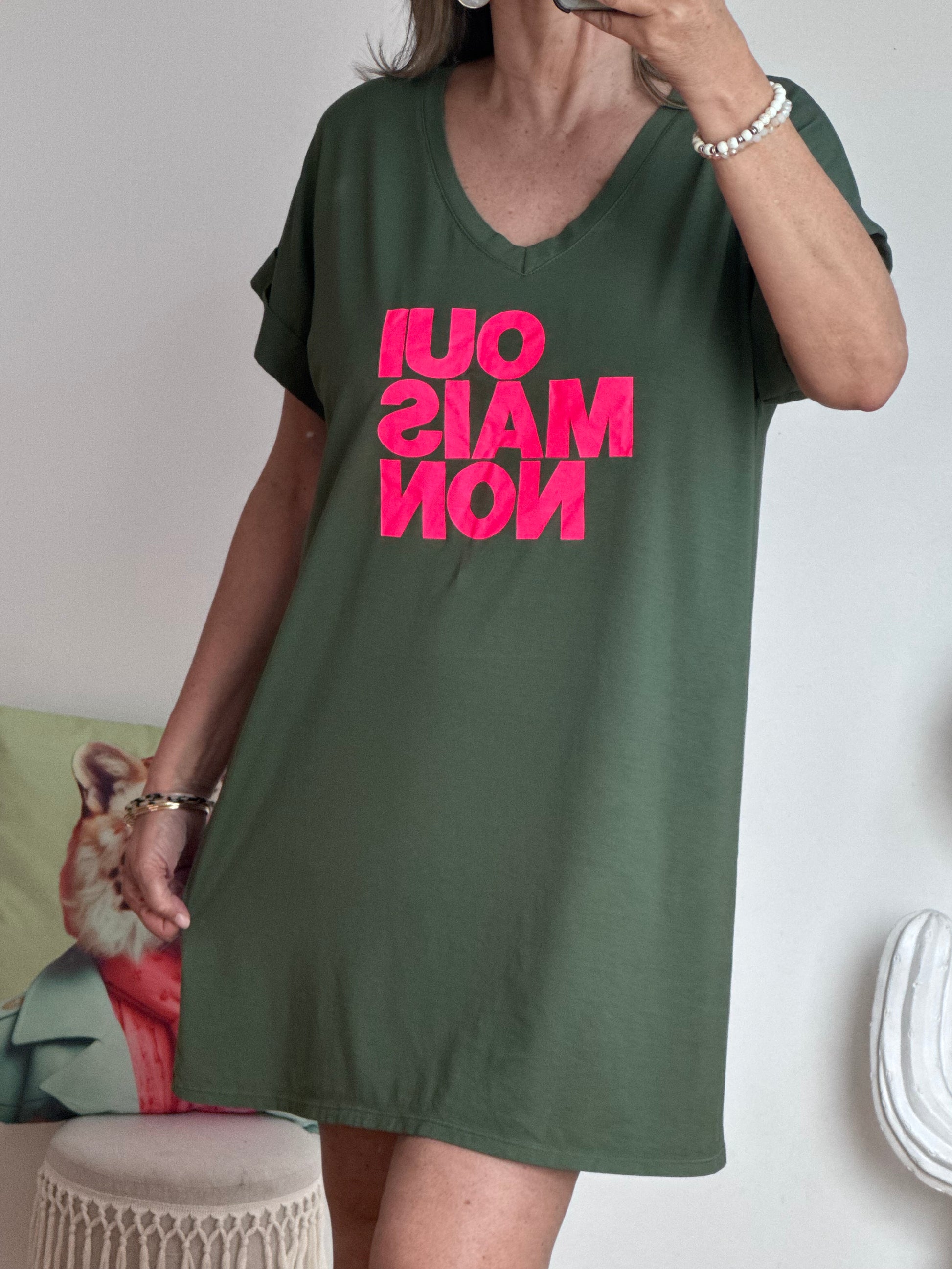 Robe teeshirt « Oui Mais Non » kaki