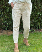 Pantalon confort rayures camel