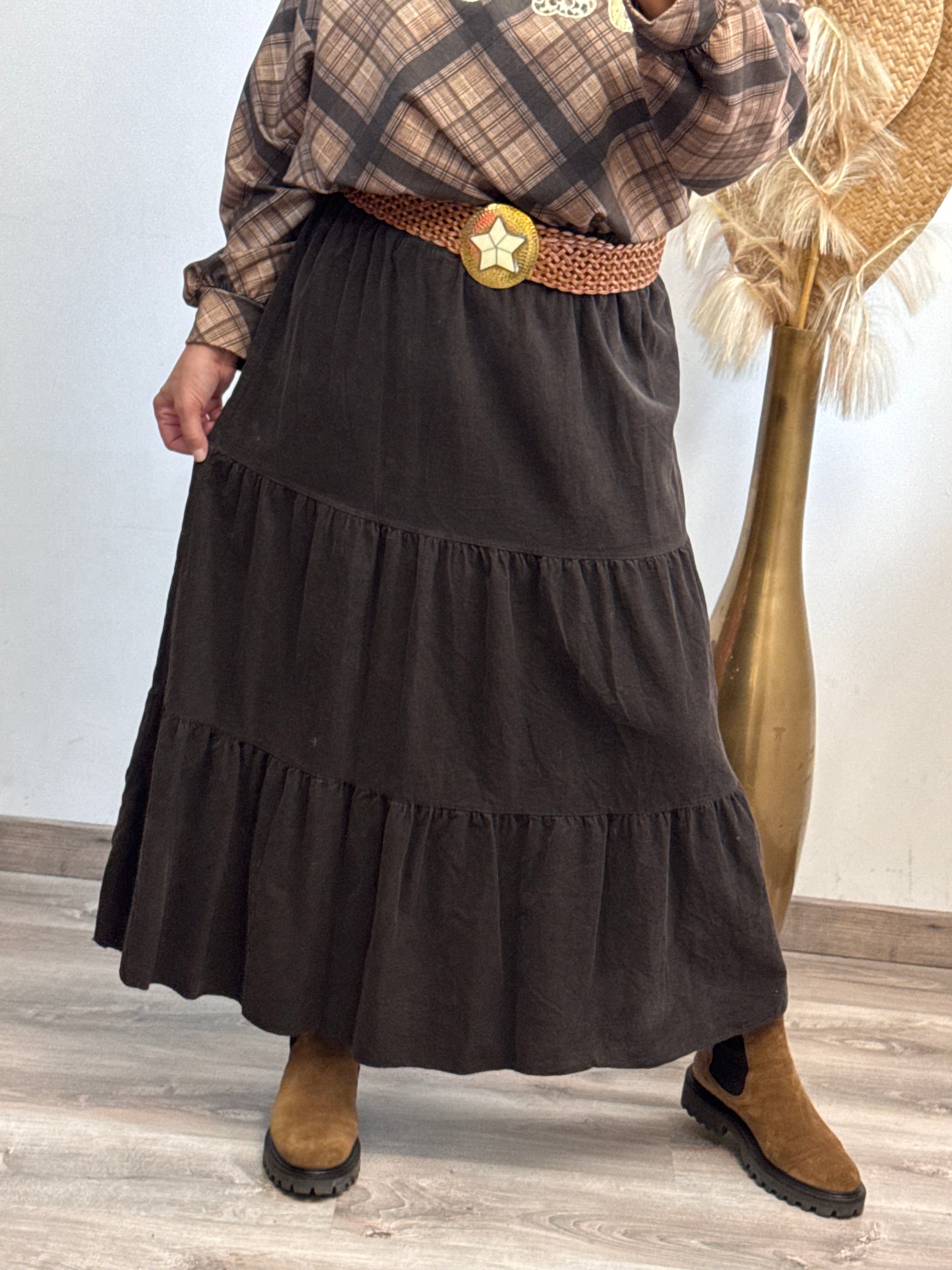 Jupe longue velours côtelé marron