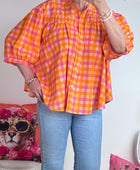 Chemise vichy orange et rose