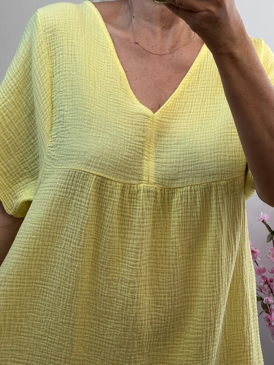 Robe gaz de coton jaune