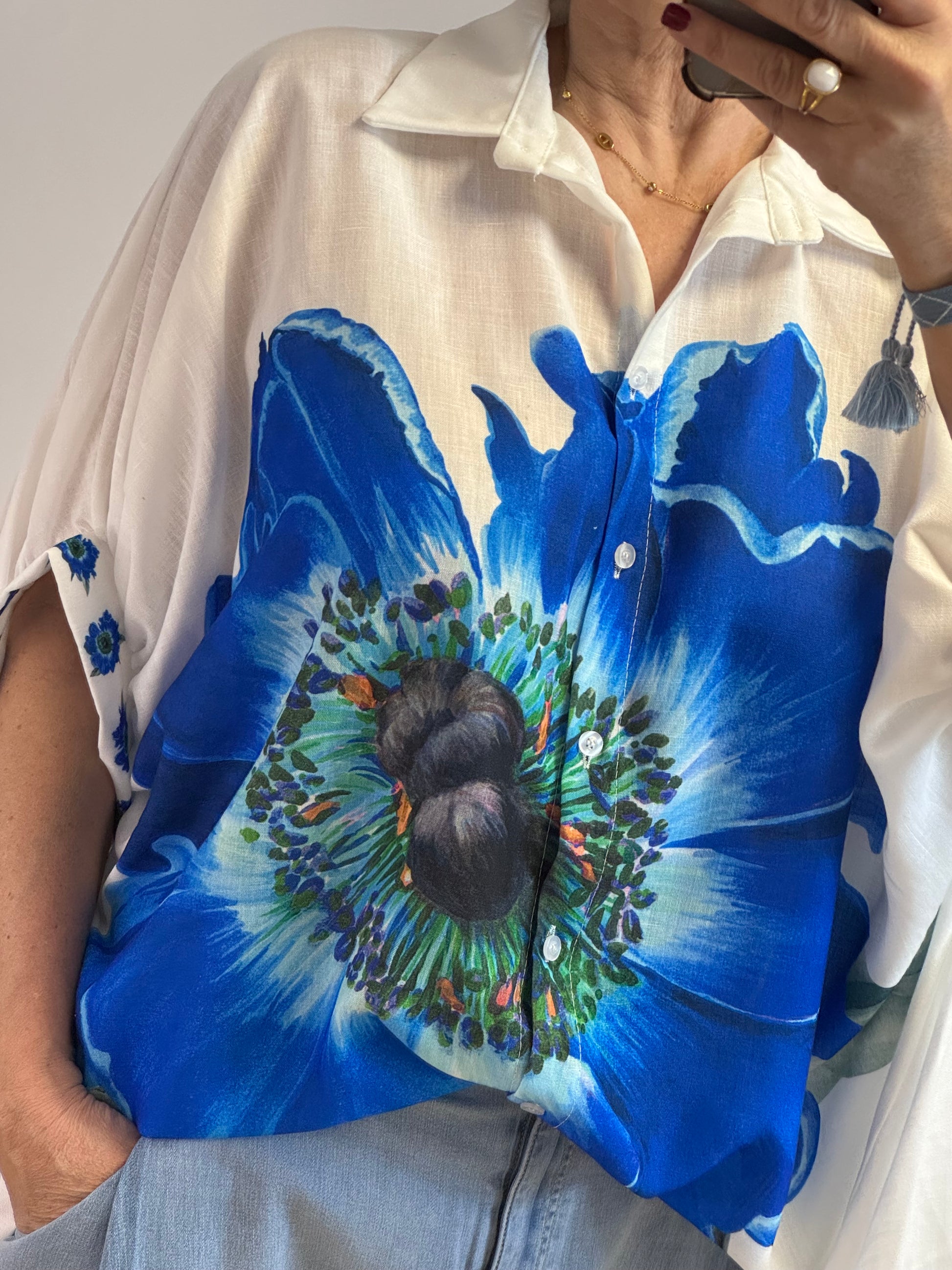 Chemise évasée fleurs bleues TU 38/46