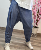 Pantalon saroual bleu rayé