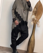 Pull asymétrique pieds de poule dentelle