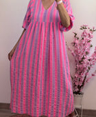 Robe bohème gaz de coton rayures Lila et rose TU 36/48