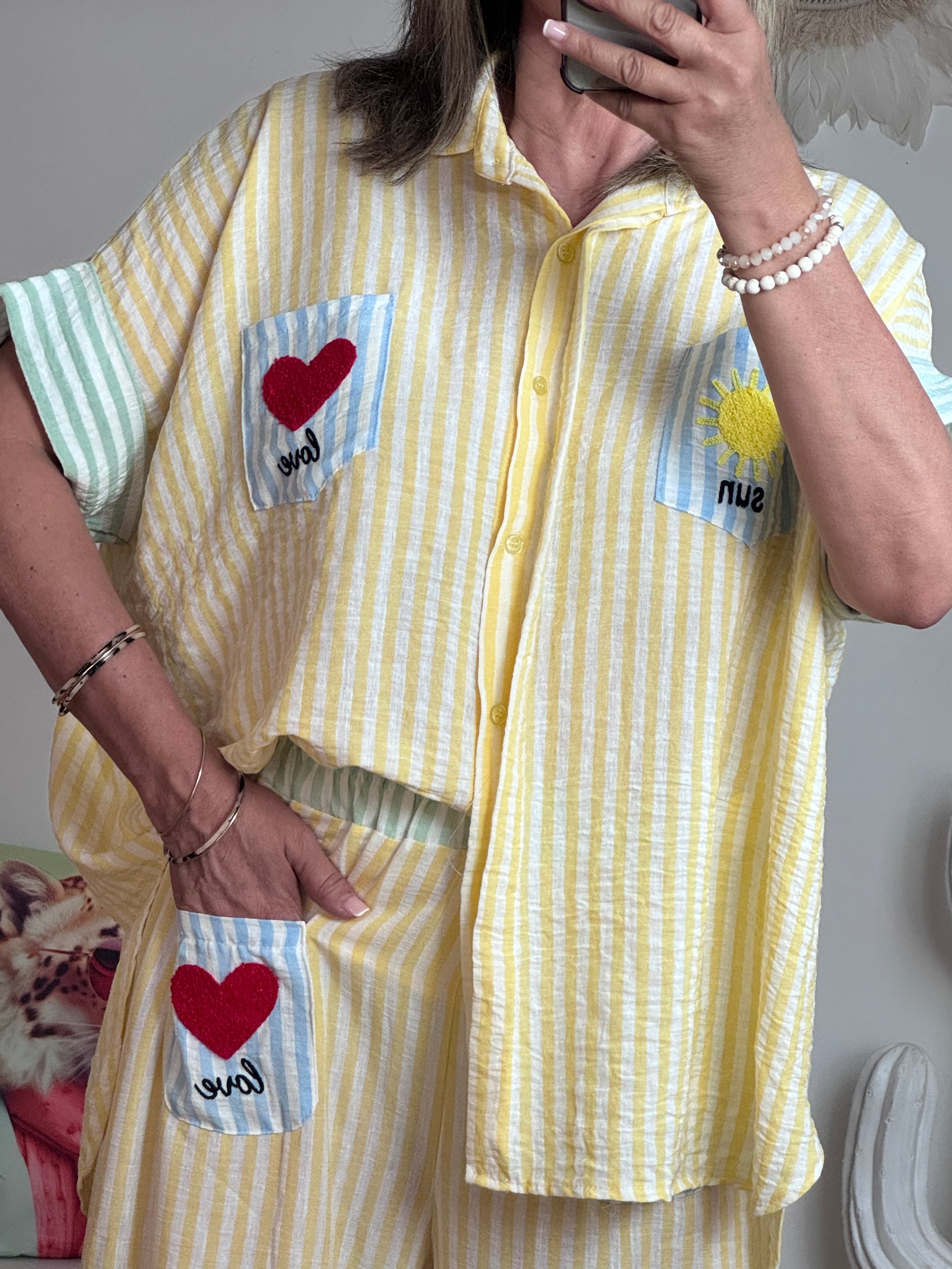 Chemise oversize rayée jaune