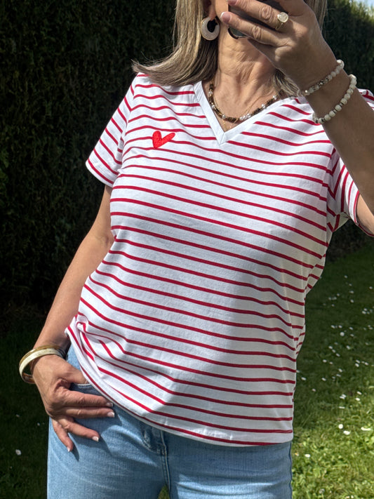 Teeshirt rayé rouge femme