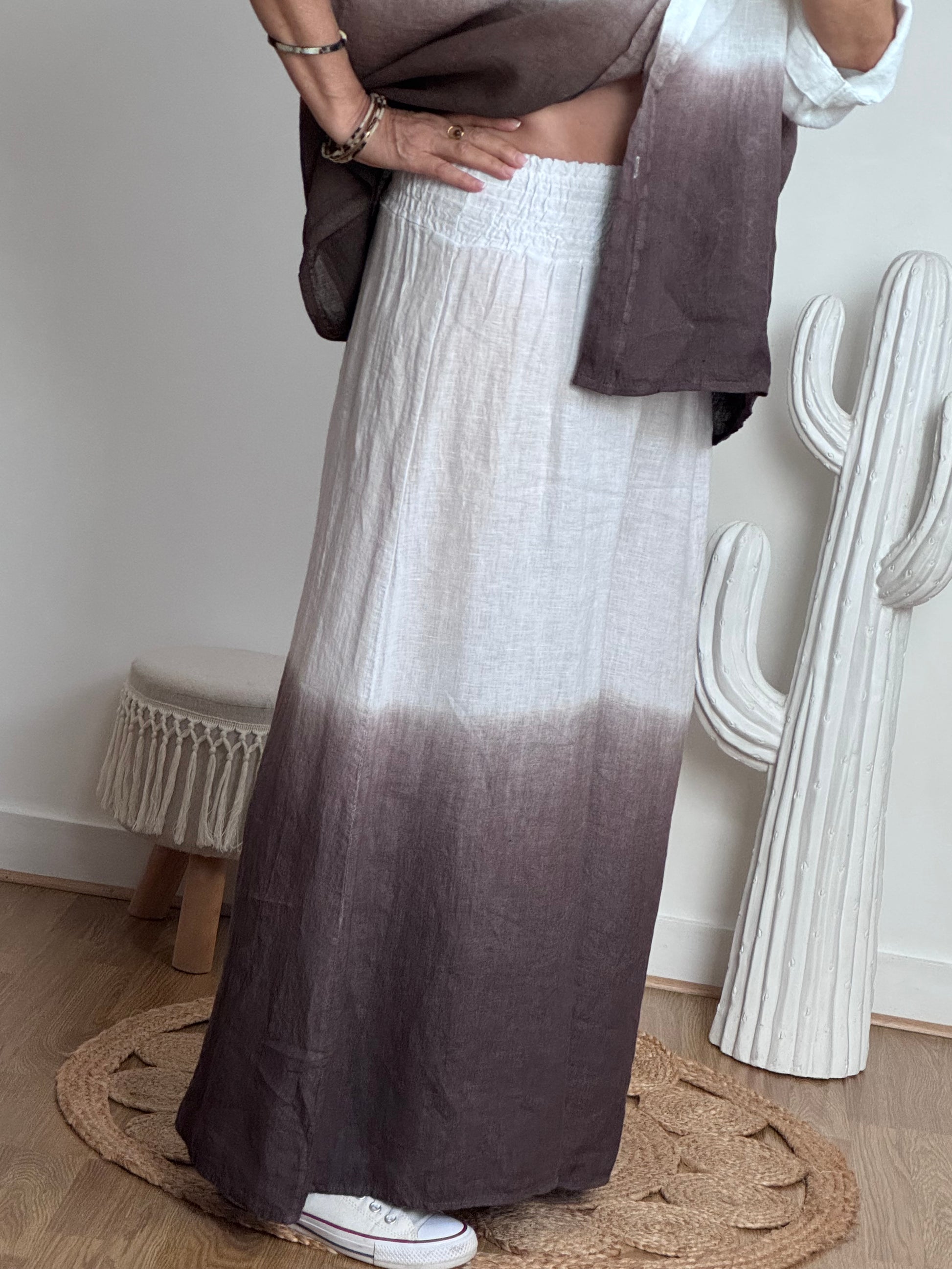 Pantalon palazzo Lin blanc et marron