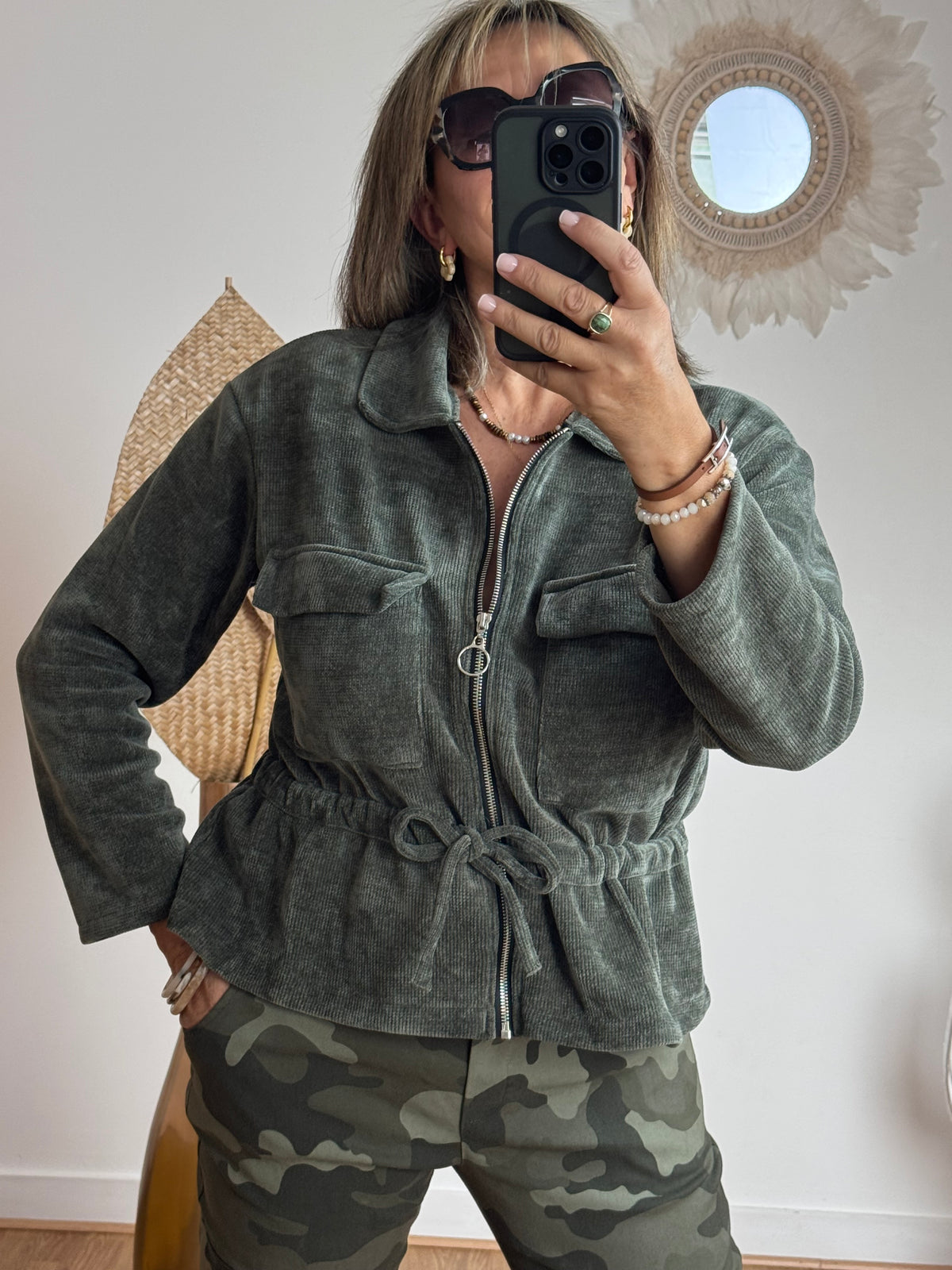 Veste velours milleraies kaki