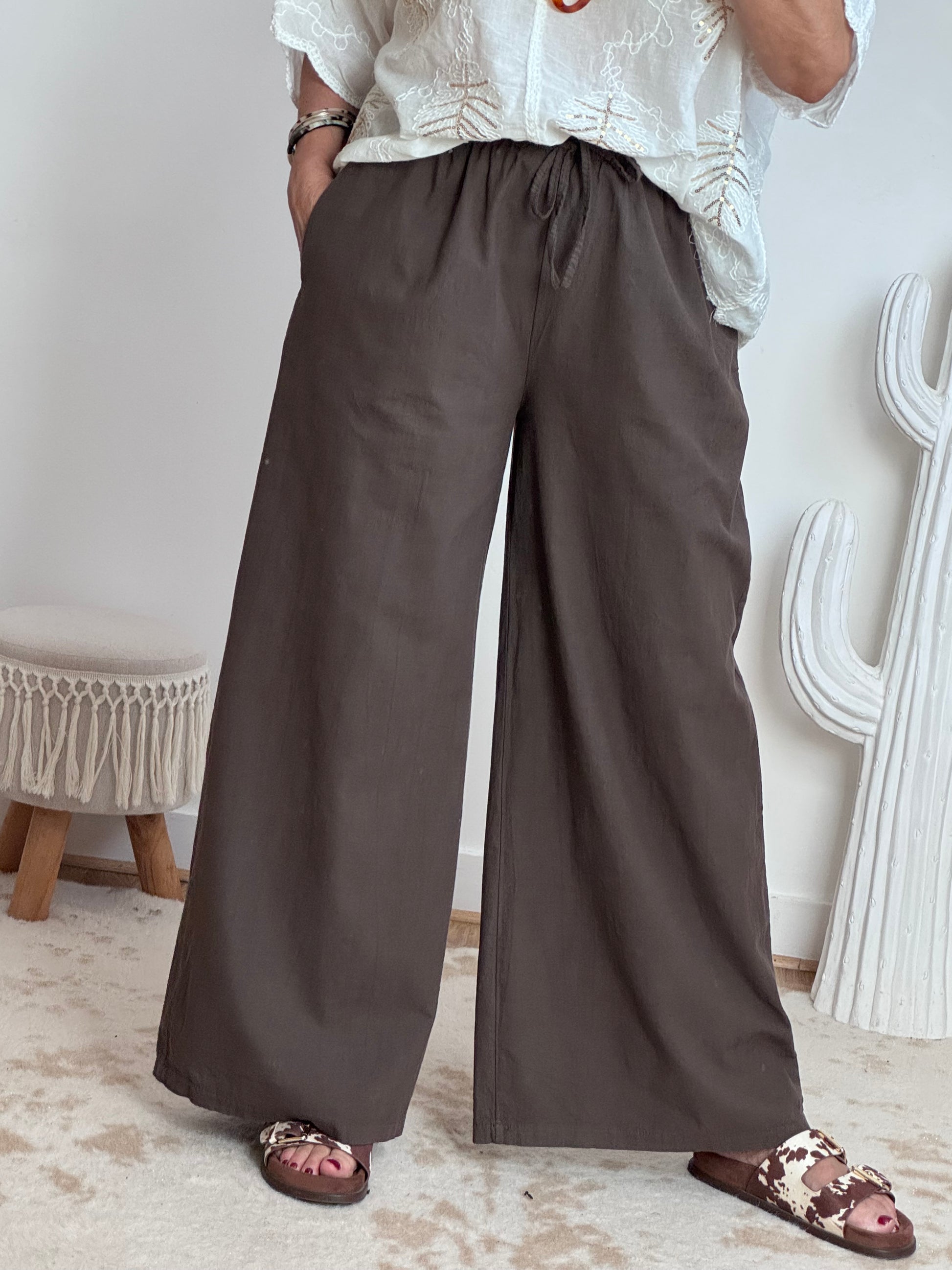 Pantalon lin et coton marron TU 38/44