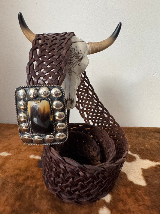 Ceinture bohème cuir véritable marron