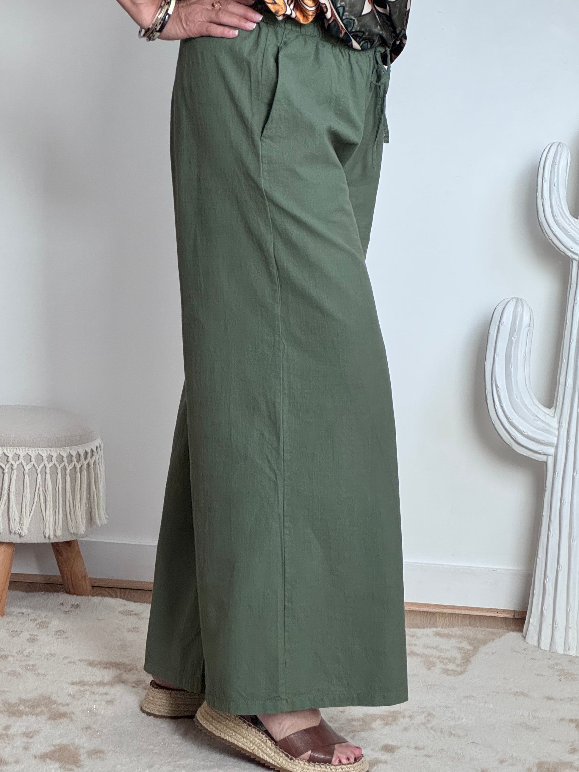 Pantalon lin et coton kaki 38/44