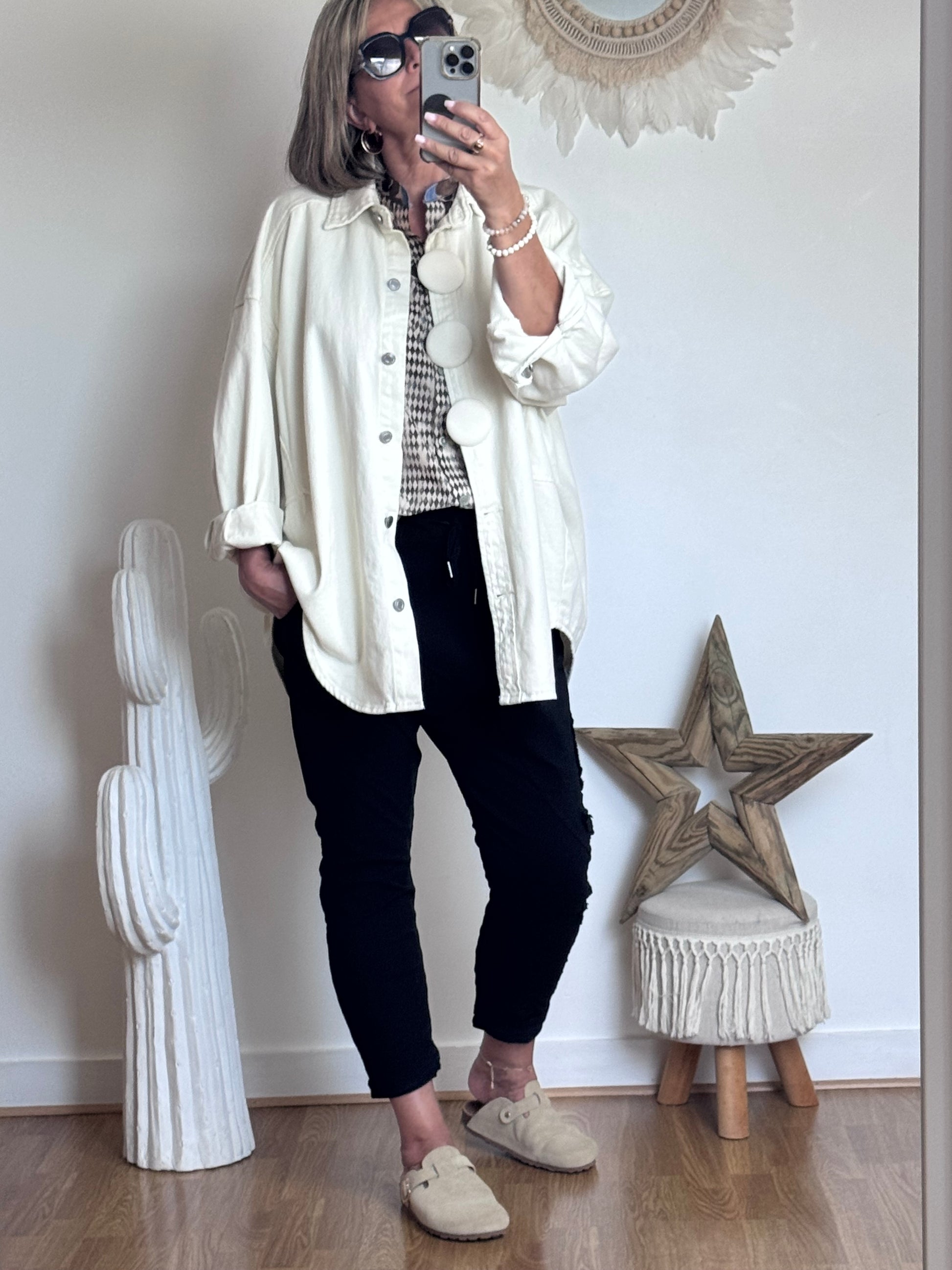 Veste jeans oversize crème