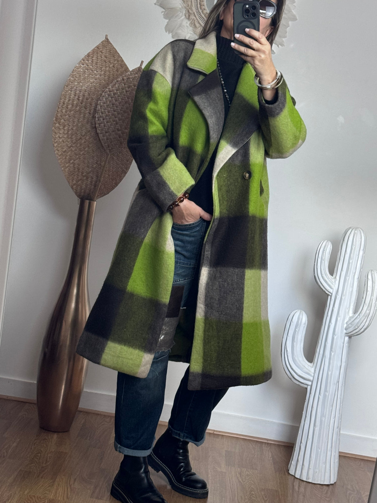 Manteau carreaux pistache