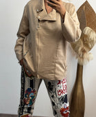 Blouson perfecto suédine beige TU 46/52
