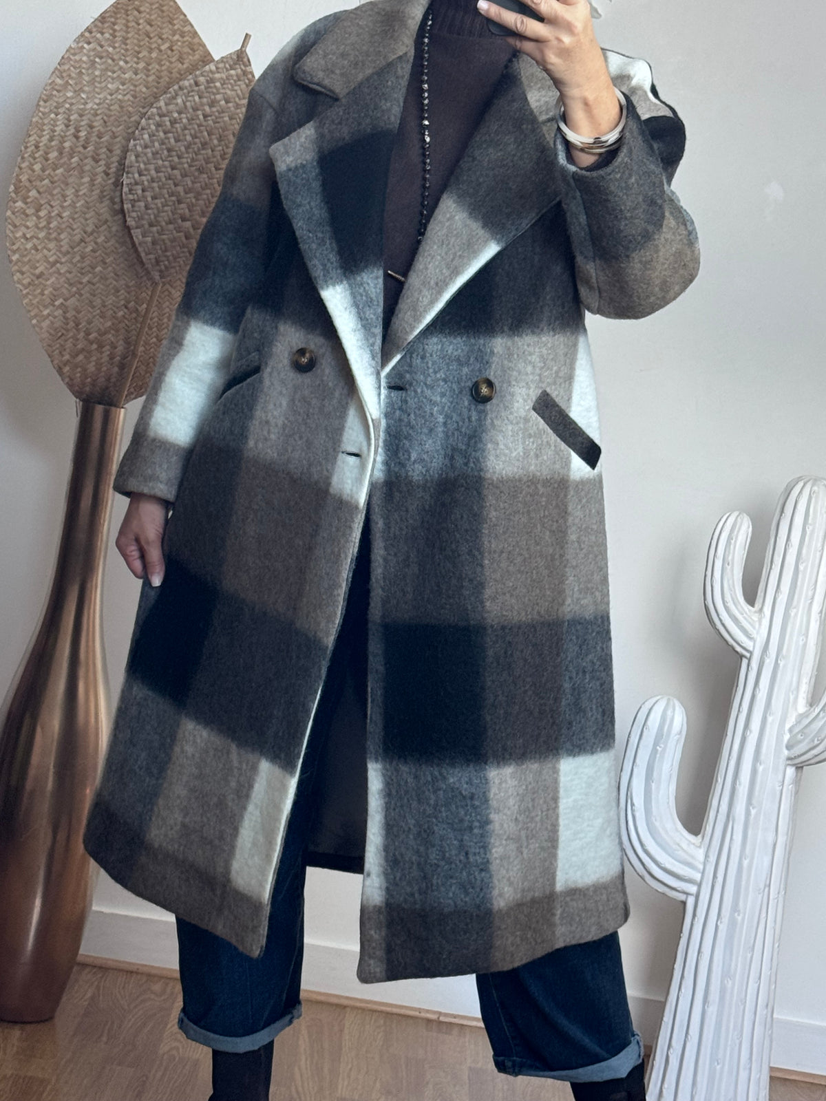 Manteau carreaux taupe