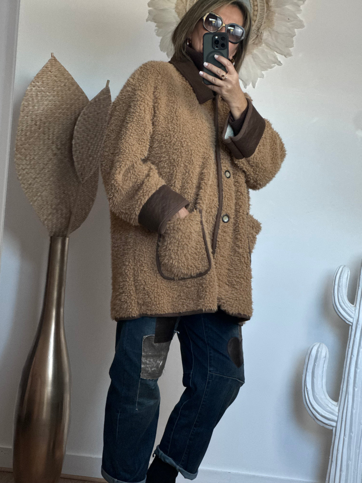 Veste moumoute camel bi matière
