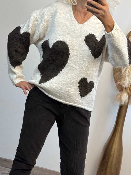 Pull cœur marron