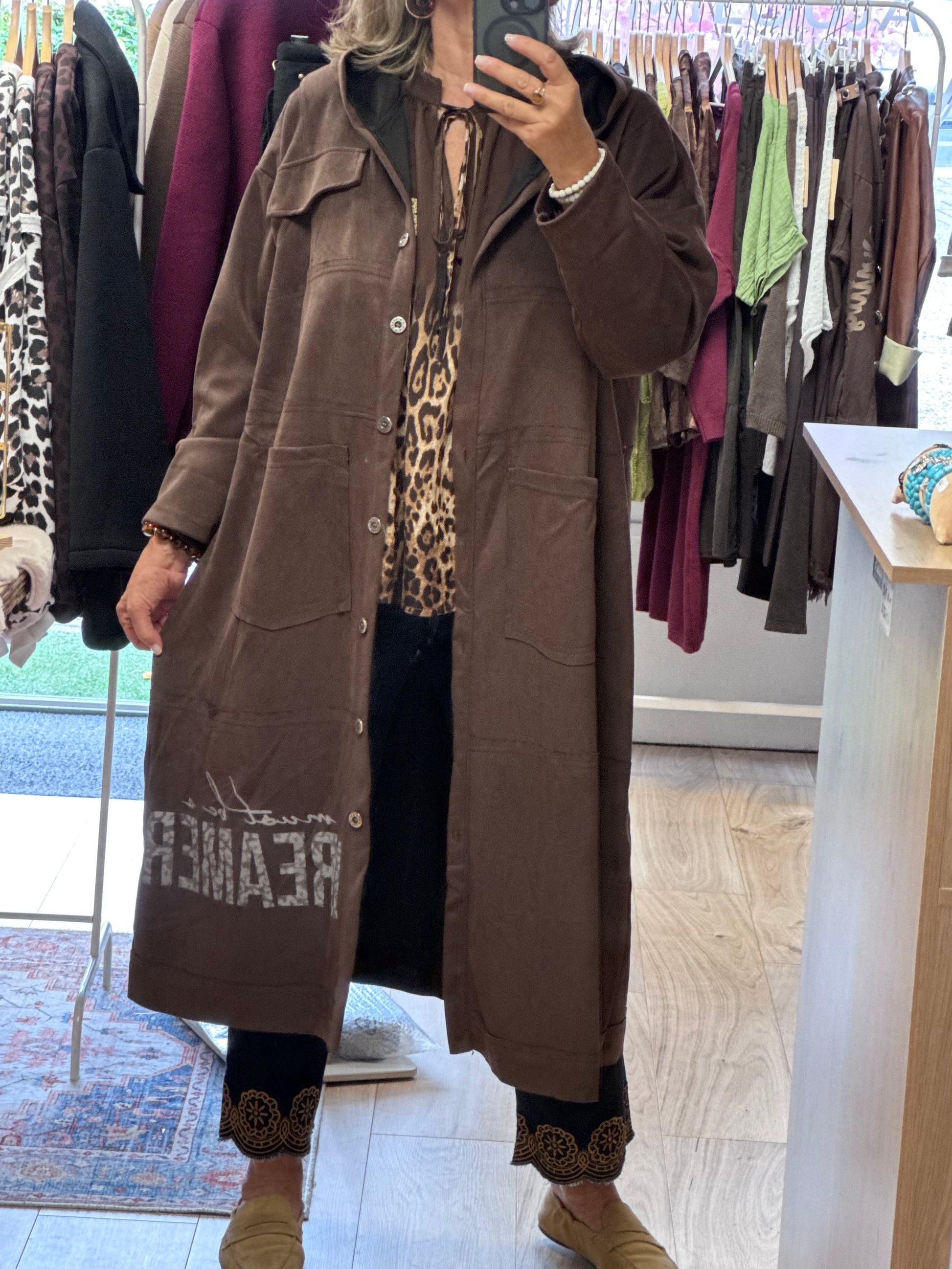 Veste longue suédine marron