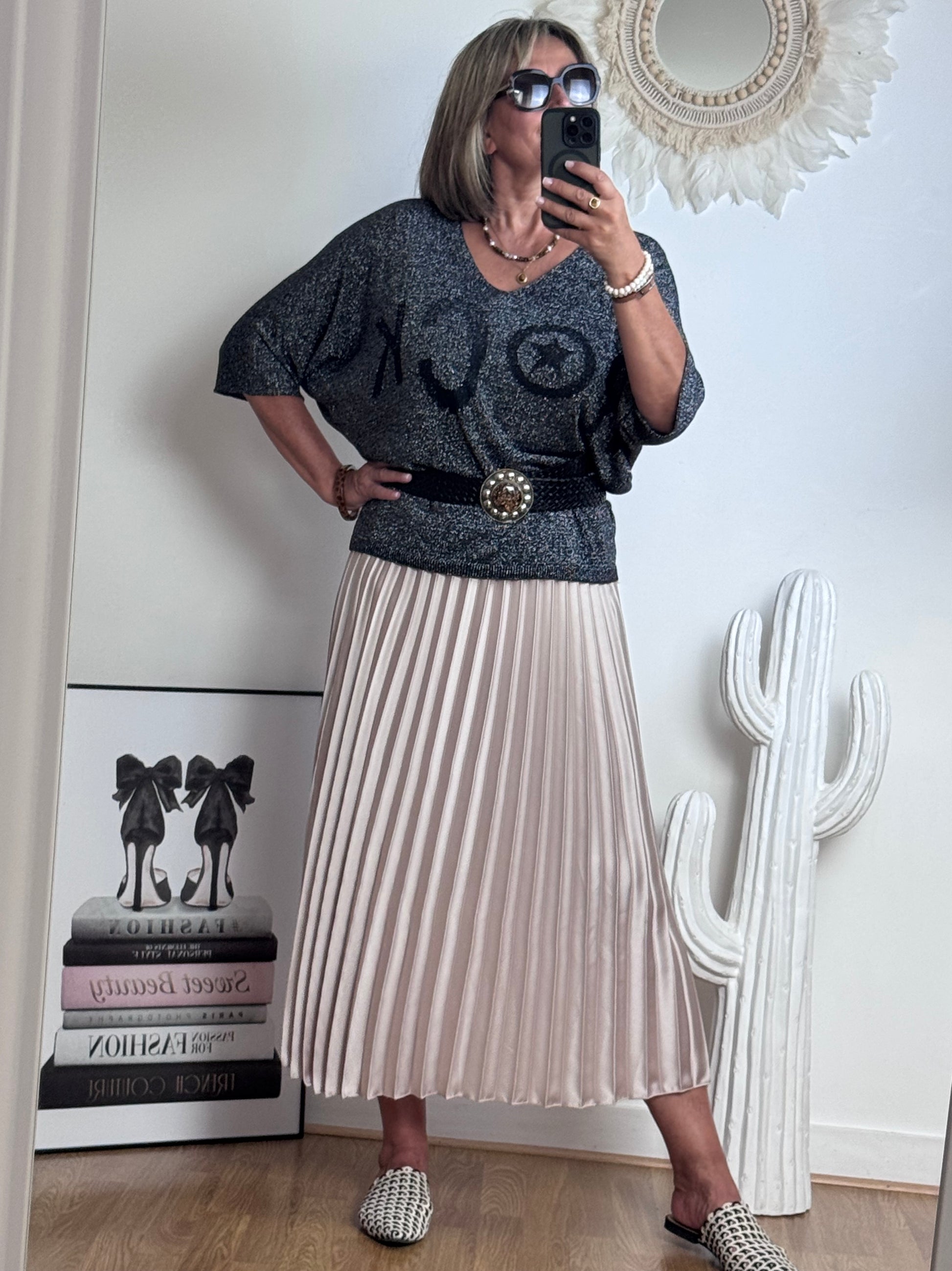 Jupe plissée beige dorée