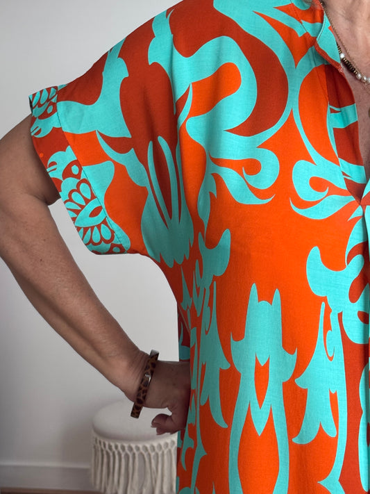 Robe Elisa orange/turquoise