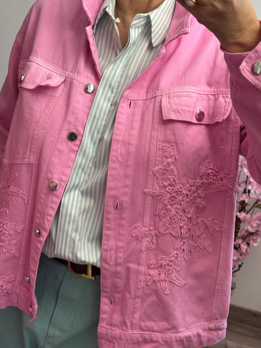 Blouson jeans rose broderie TU 38/44