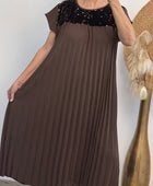 Robe longue plissée marron strass TU 42/50