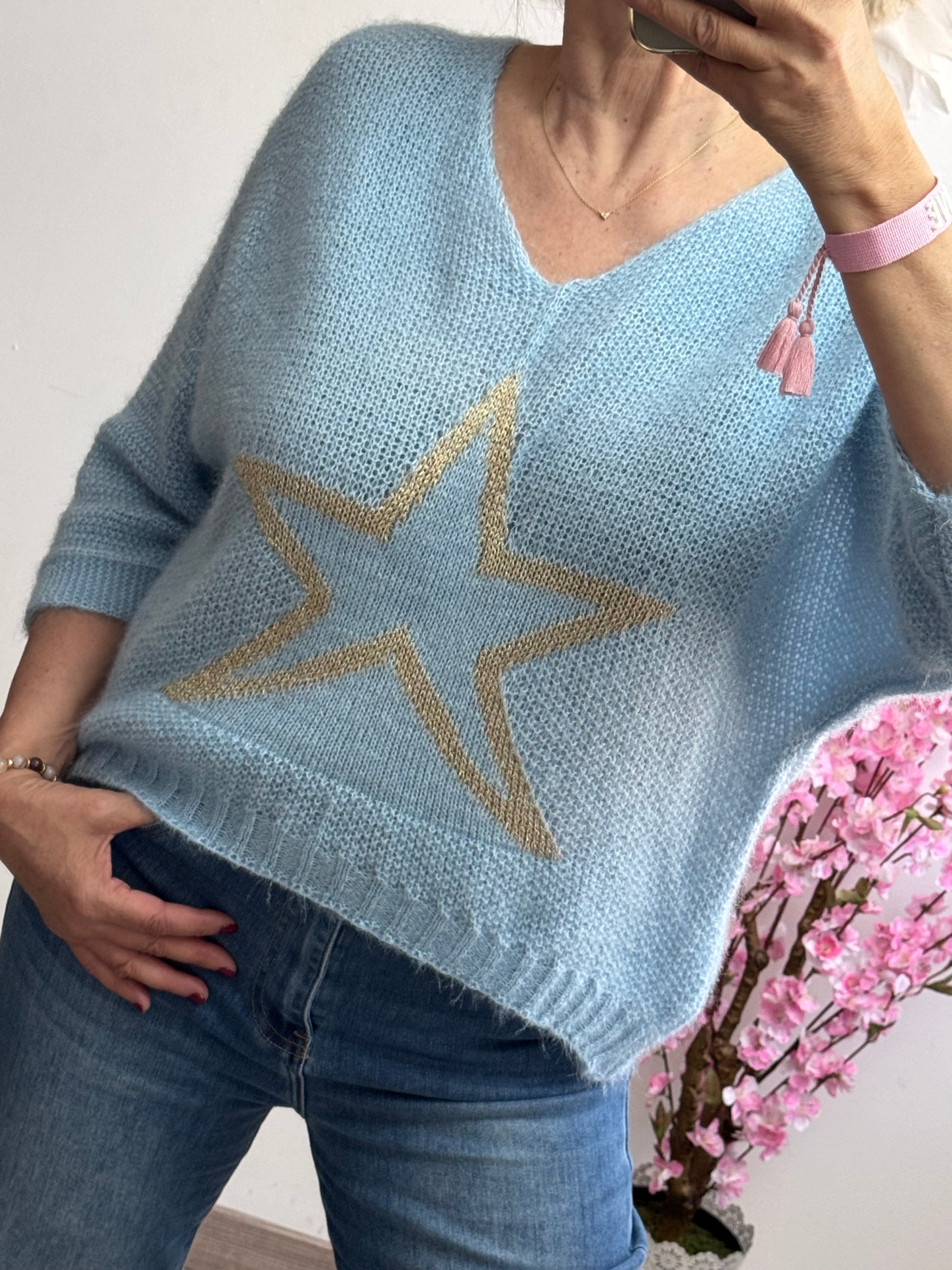 Pull maille bleu étoile