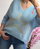 Pull maille bleu étoile
