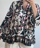 Blouse camélia noire et rose