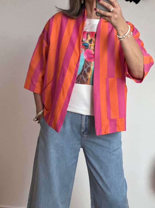 Veste kimono orange et rose