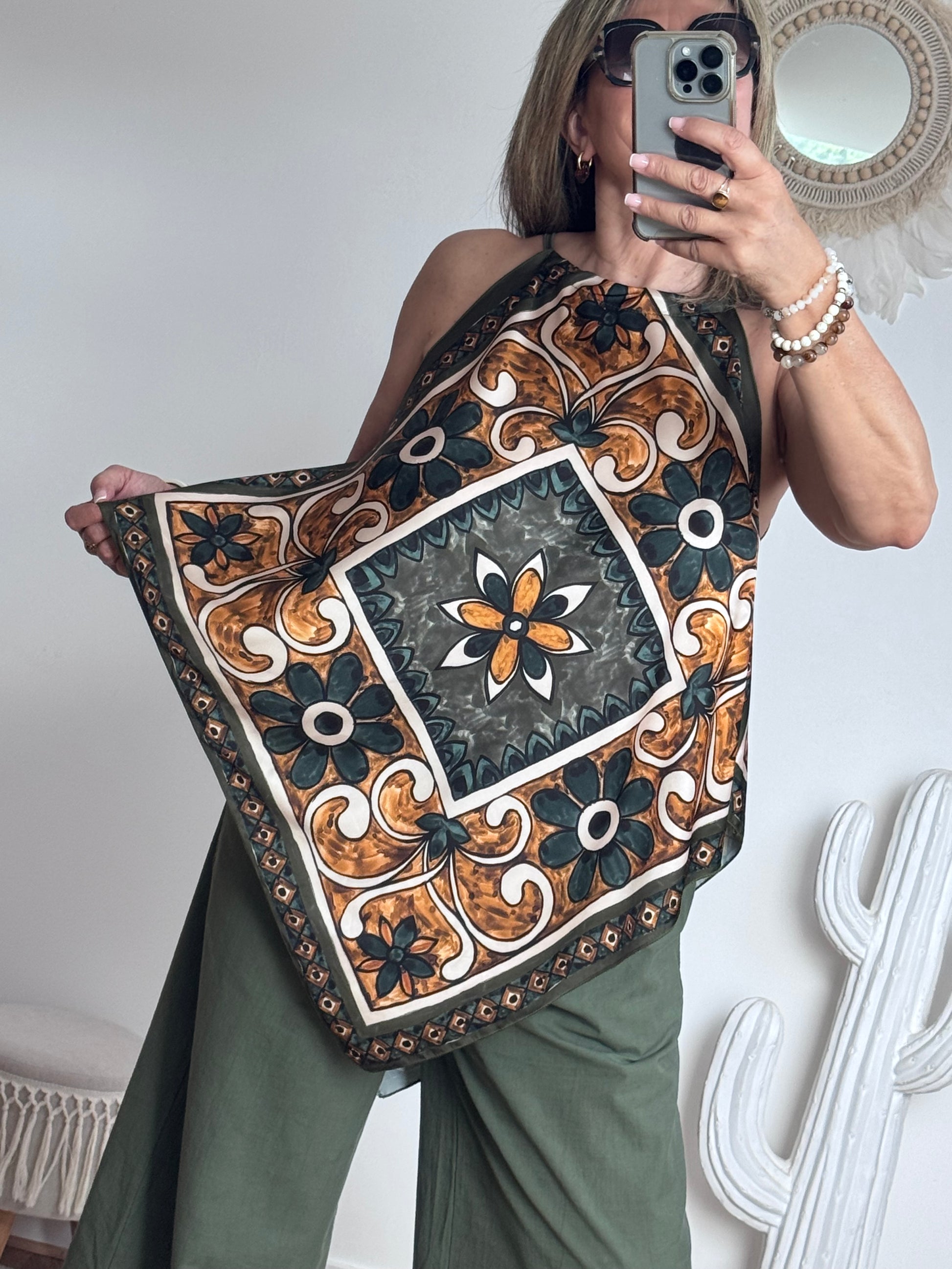 Top foulard kaki