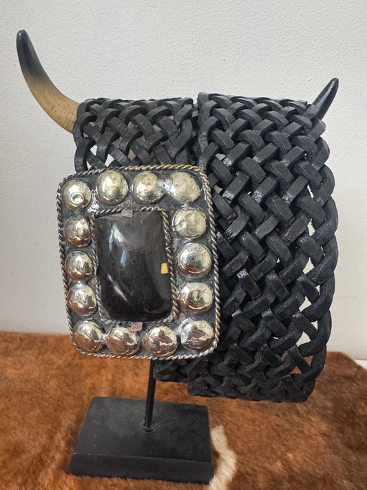 Ceinture bohème cuir véritable noir