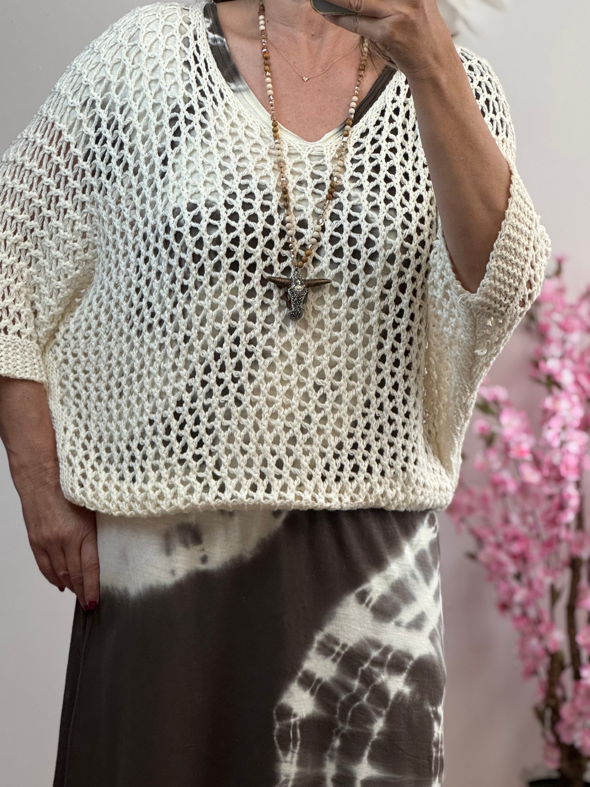 Pull ajouré crème