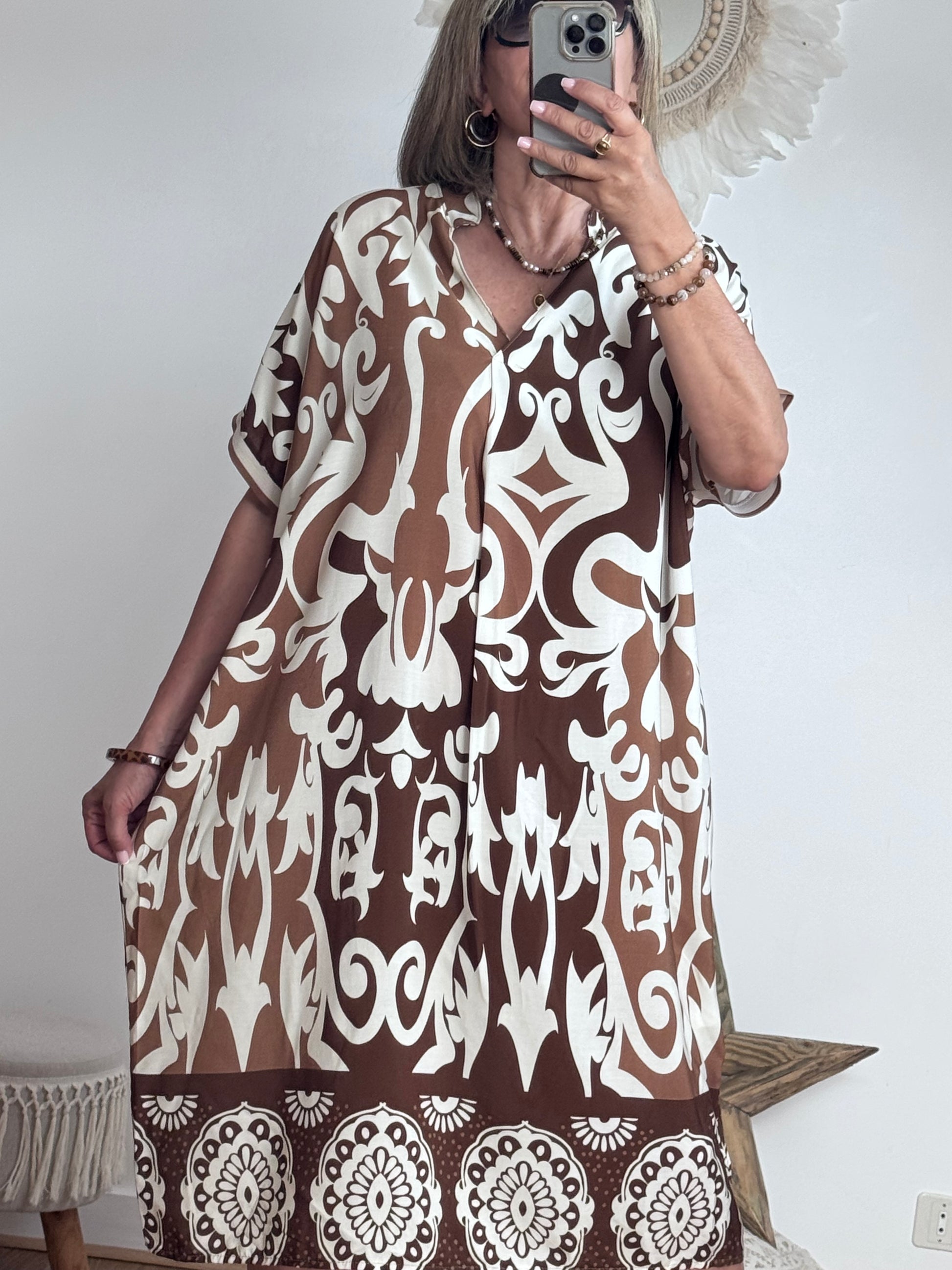 Robe arabesque marron/creme
