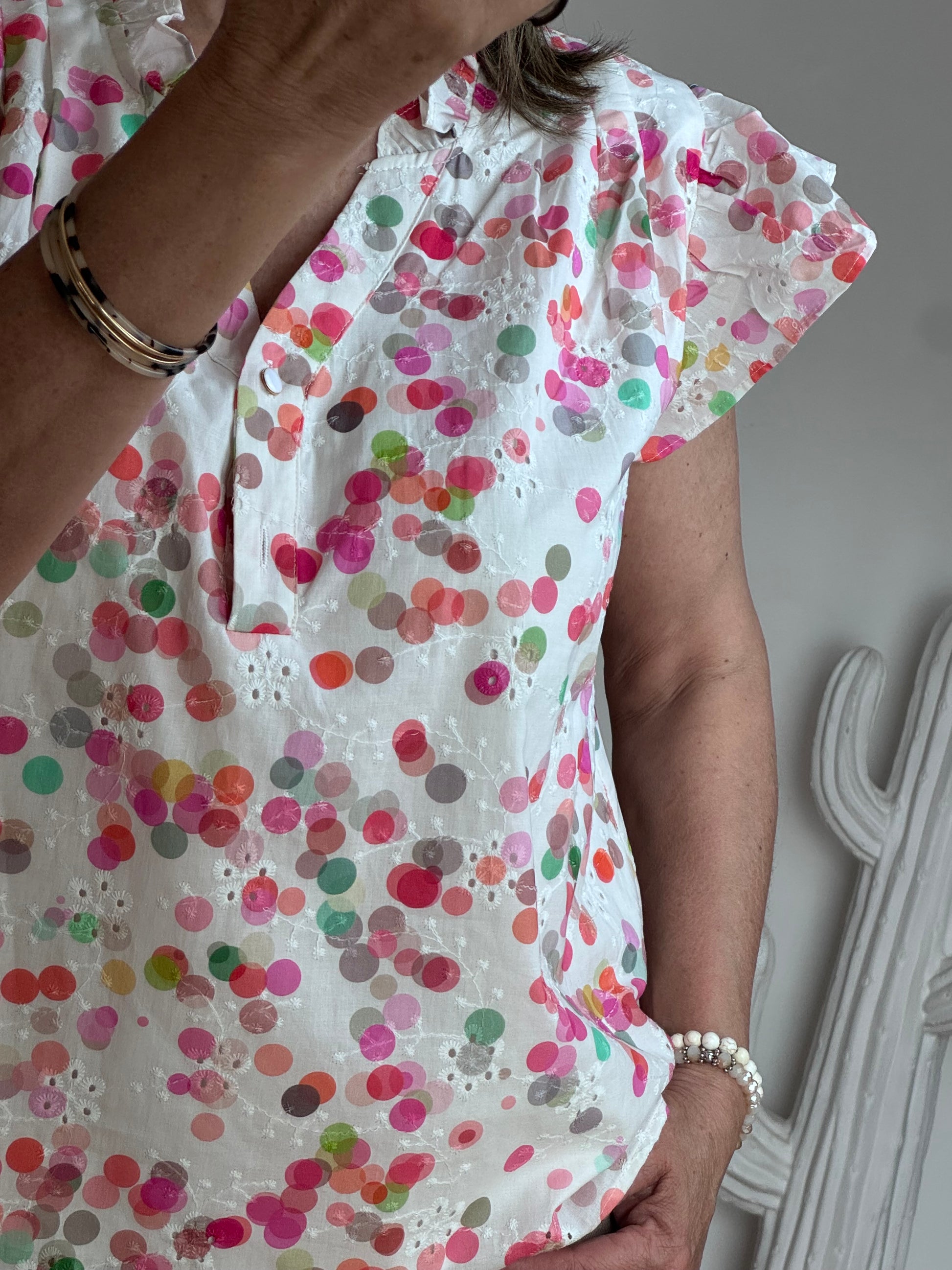 Blouse brodée bulles multicolores