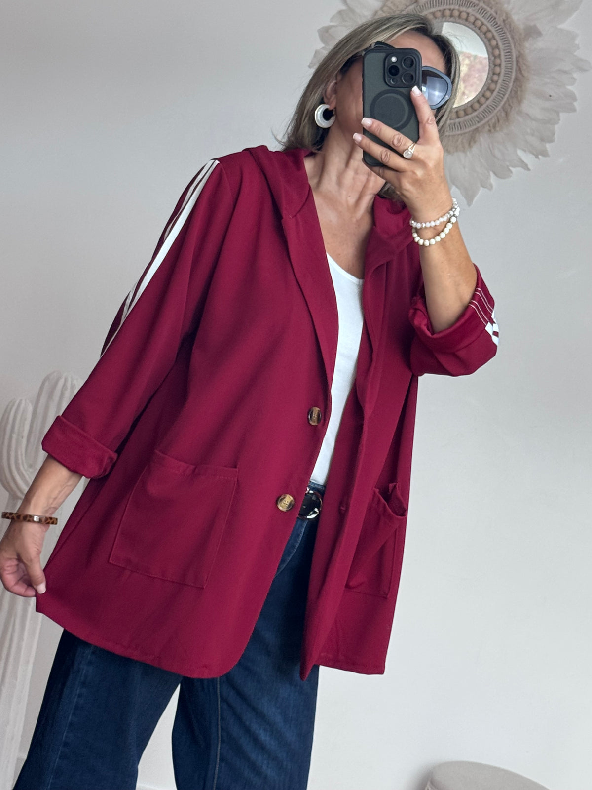 Veste casuel bordeaux jolie forme