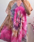Robe voile de coton tie and dye rose et beige