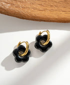 Boucles Acier inoxydable Fleurs Résine Noir