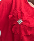 Blouse fleurs bijoux rouge vif TU 44/50