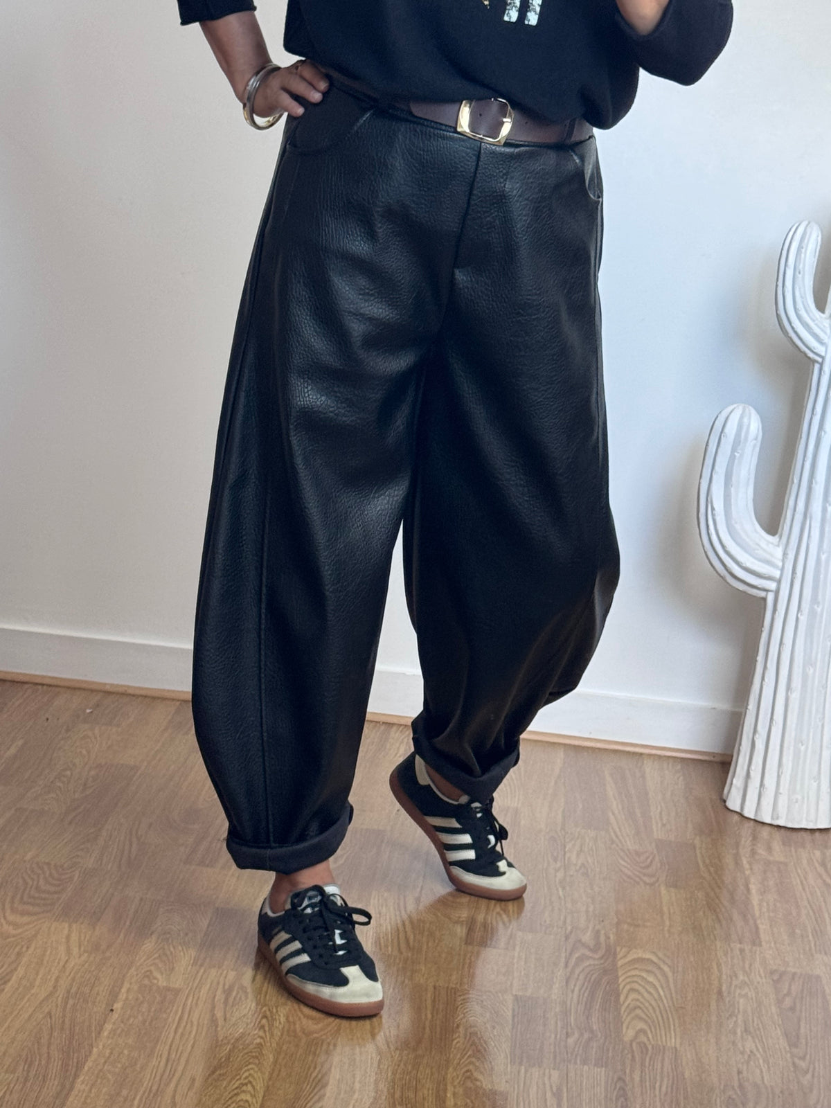 Pantalon barrel similicuir noir TU 38/46